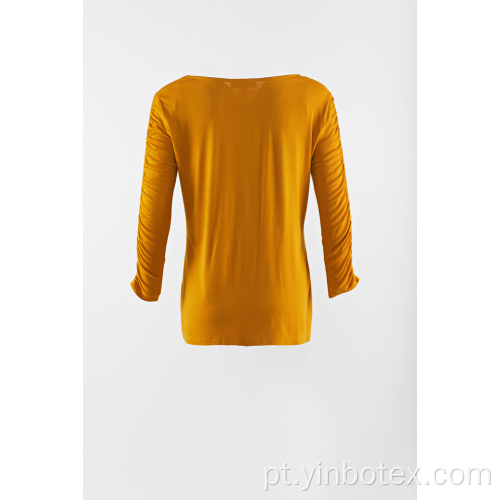 Pullover de manga comprida de tricô amarelo